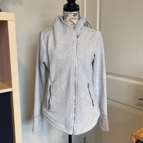 Athleta Tops - Athleta full Asymmetrical zip hoodie jacket sweatshirt medium gray Thumbholes